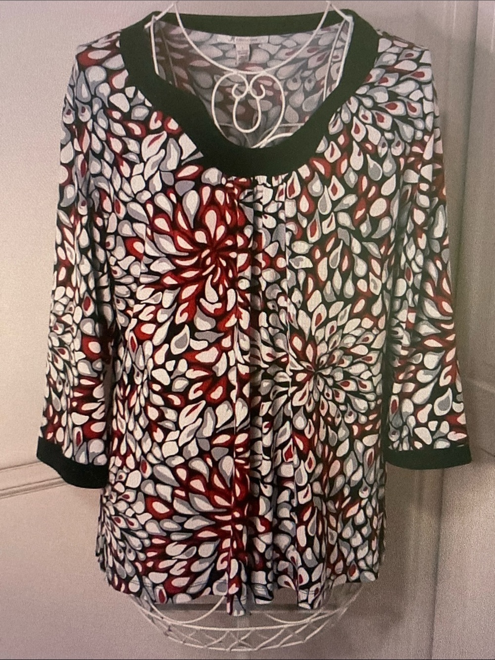JM Collection Red, White and Black Floral Petal Tunic